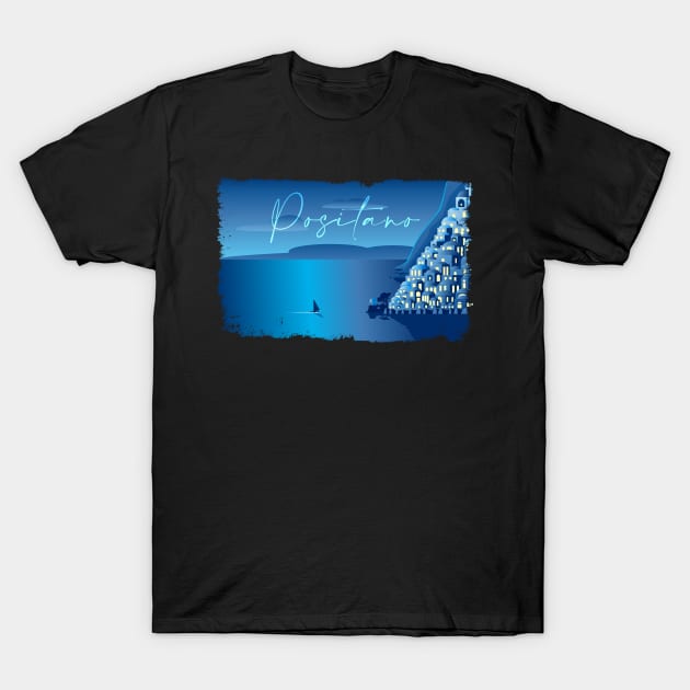 A Minimal Positano Night T-Shirt by Maxsomma